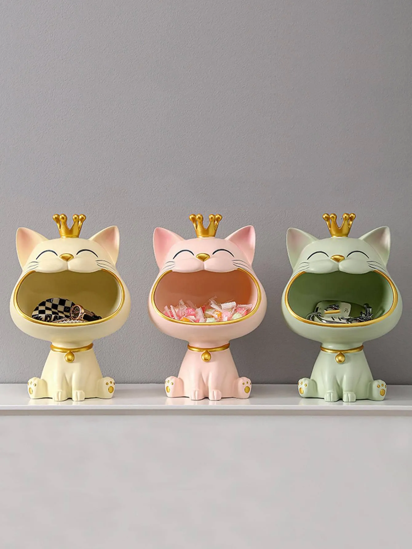 Lucky Cat Statue Sculpture Miniature Figurine Sundries Storage Box