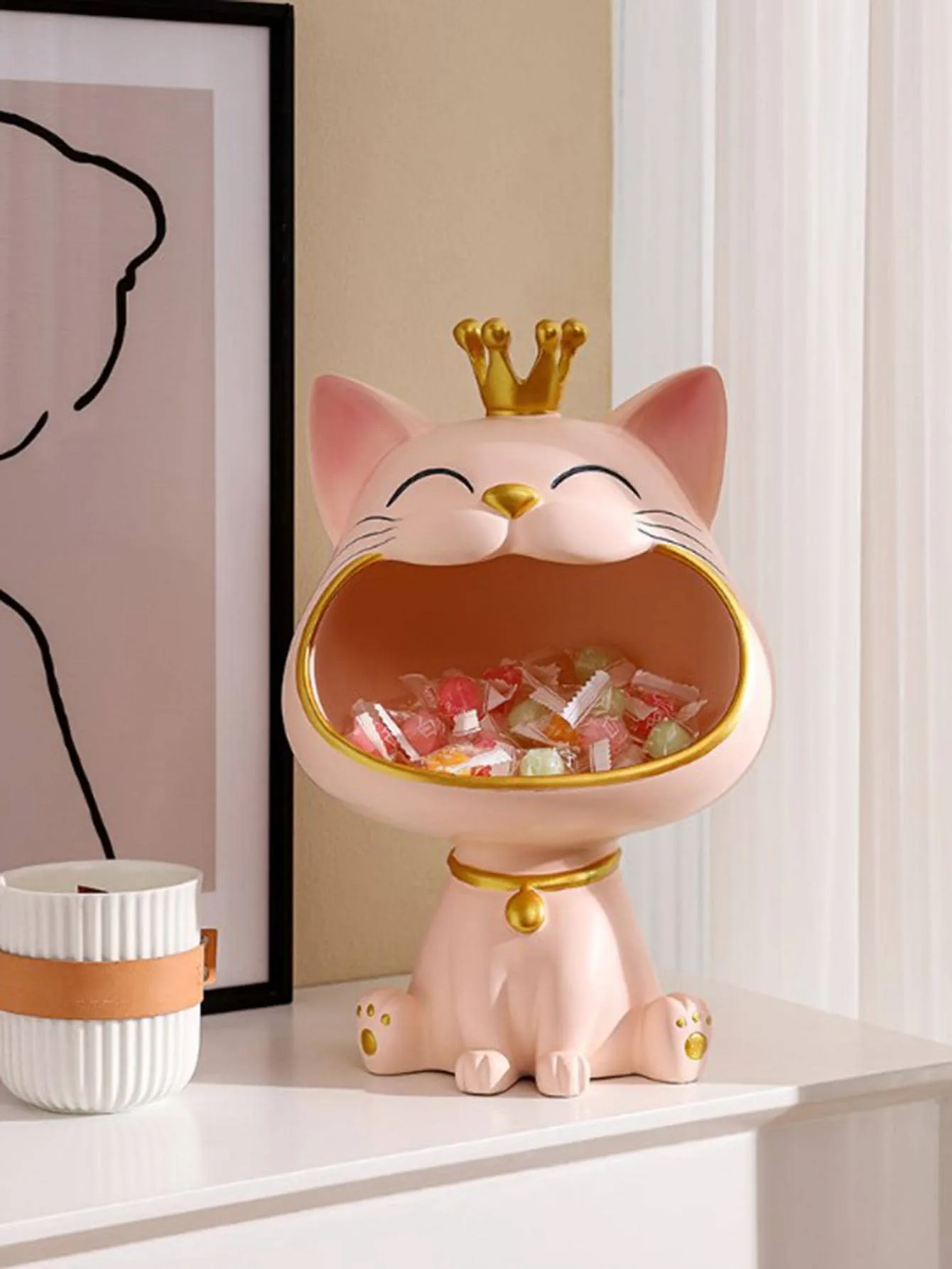 Lucky Cat Statue Sculpture Miniature Figurine Sundries Storage Box