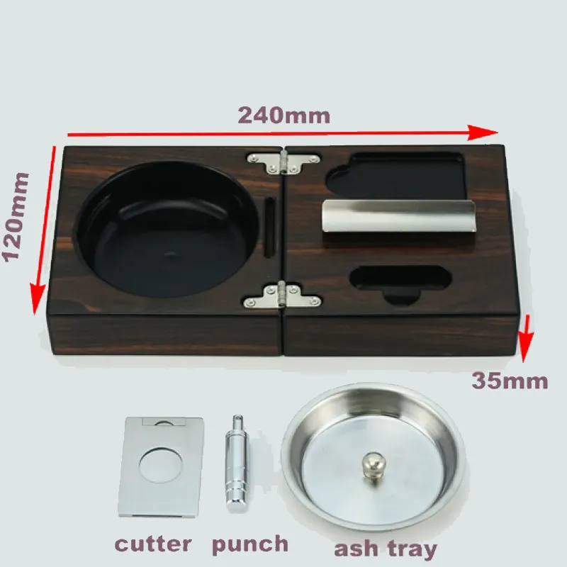 Luxury High Quality Folding Wooden Cigar Ashtray With Cutter