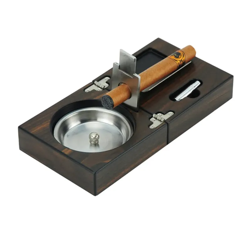 Luxury High Quality Folding Wooden Cigar Ashtray With Cutter