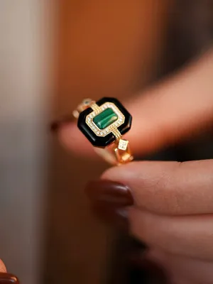 Malachite 18K Gold Ring – Art Deco Statement Ring | Unique Gemstone Jewelry