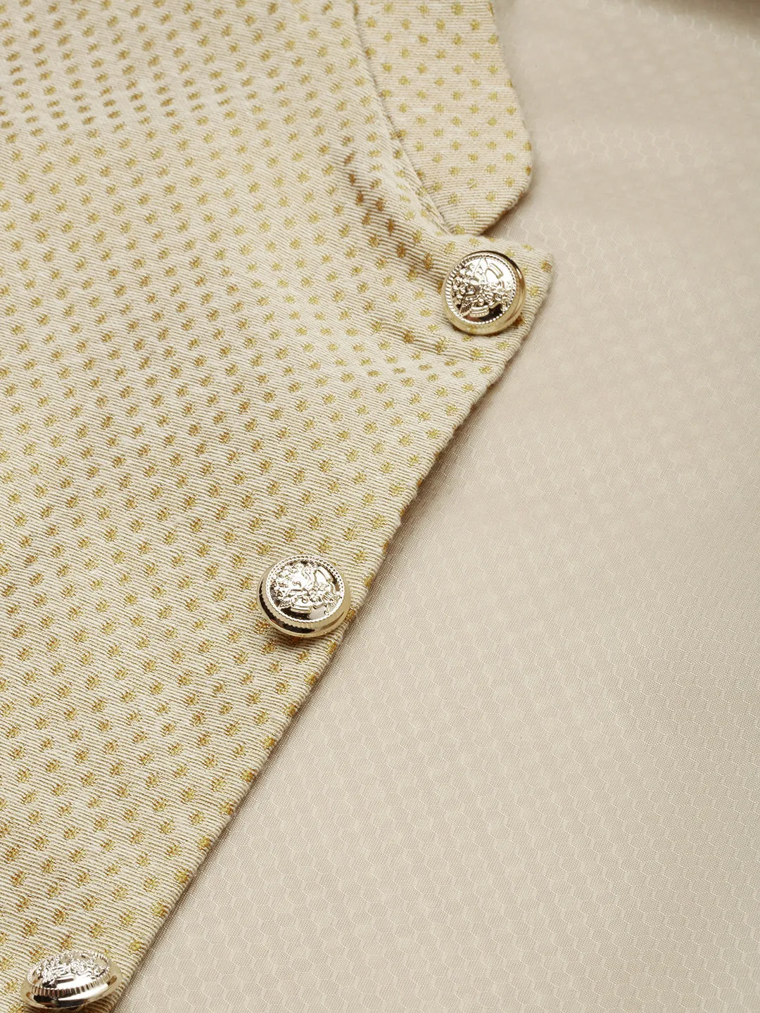 Men Mandarin Collar Woven Design Gold Nehru Jacket