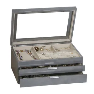 Misty Glass Top Wooden Jewelry Box in Oceanside Grey Finish