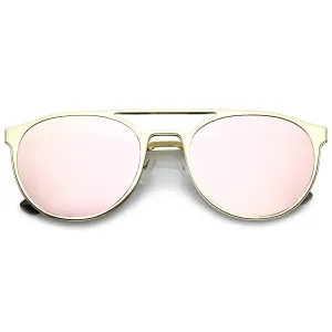 Modern Horned Rim Sleek Round Flat Lens Sunglasses A905