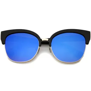 Modern Mirrored Flat Lens Cat Eye Half Frame Sunglasses A325