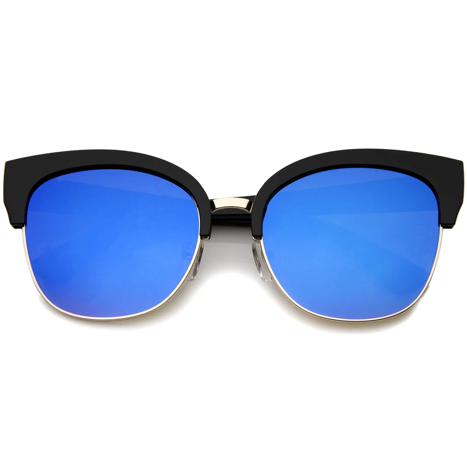 Modern Mirrored Flat Lens Cat Eye Half Frame Sunglasses A325