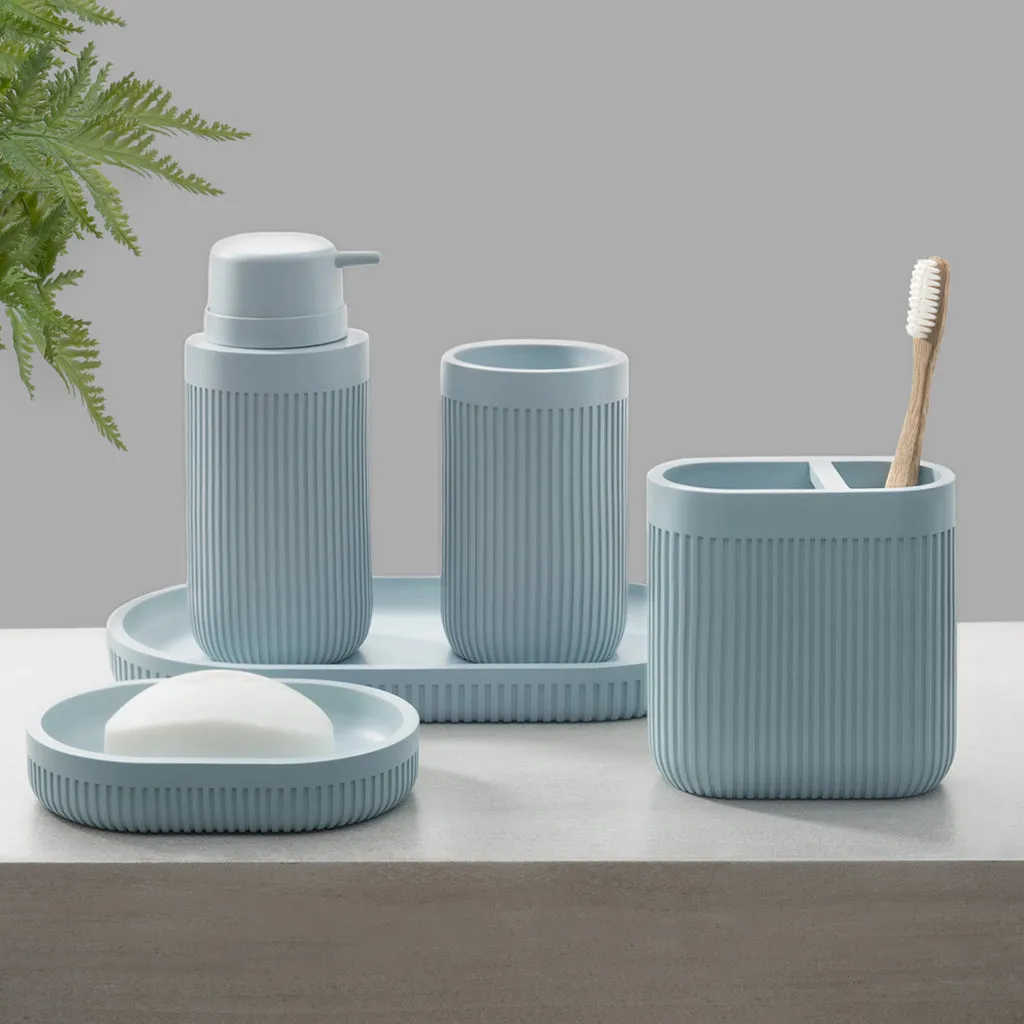 Modern Ribbed Blue Bath Accessories, Toothbrush Holder 