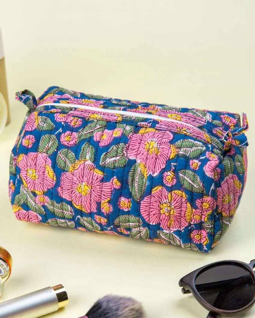 Nature Garden Paradise Block Printed Quilted Cotton Toiletry Pouches | Set Of 2
