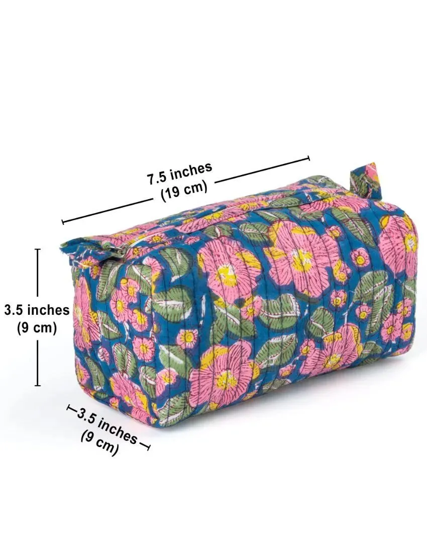 Nature Garden Paradise Block Printed Quilted Cotton Toiletry Pouches | Set Of 2