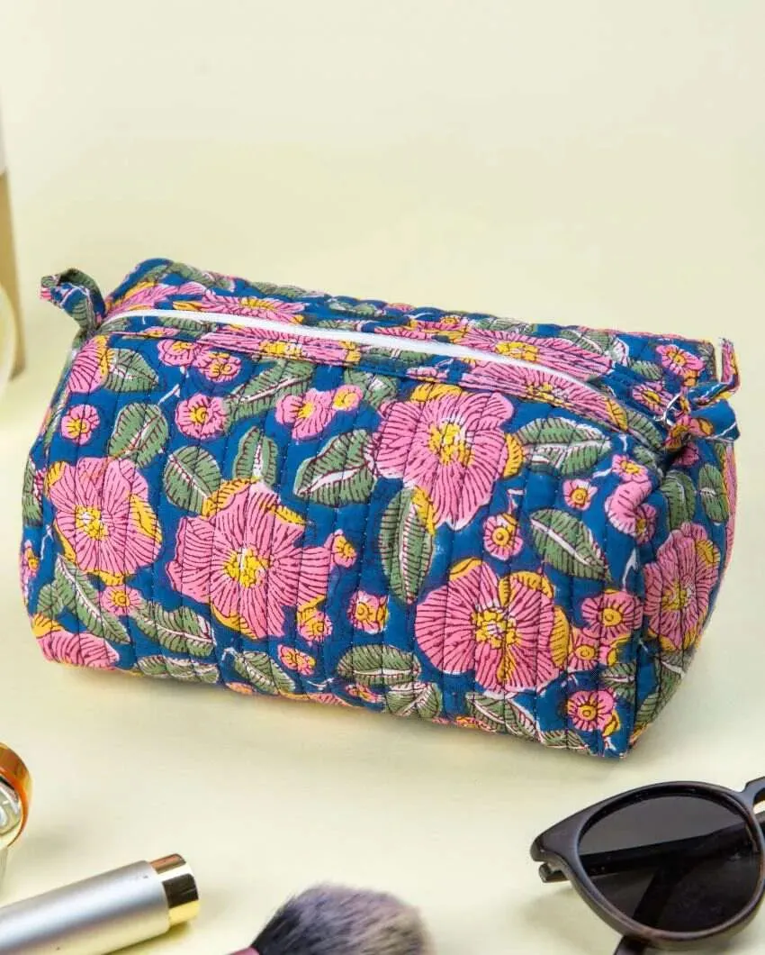 Nature Garden Paradise Block Printed Quilted Cotton Toiletry Pouches | Set Of 2