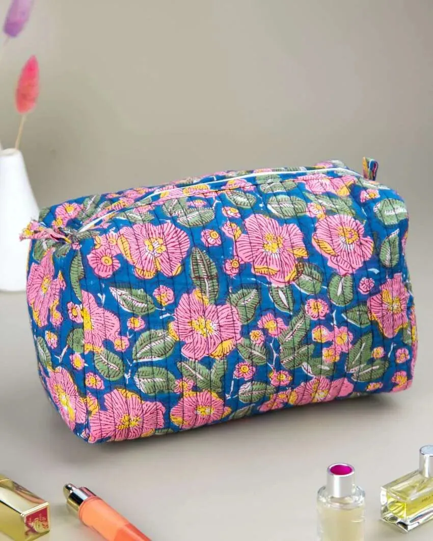 Nature Garden Paradise Block Printed Quilted Cotton Toiletry Pouches | Set Of 2