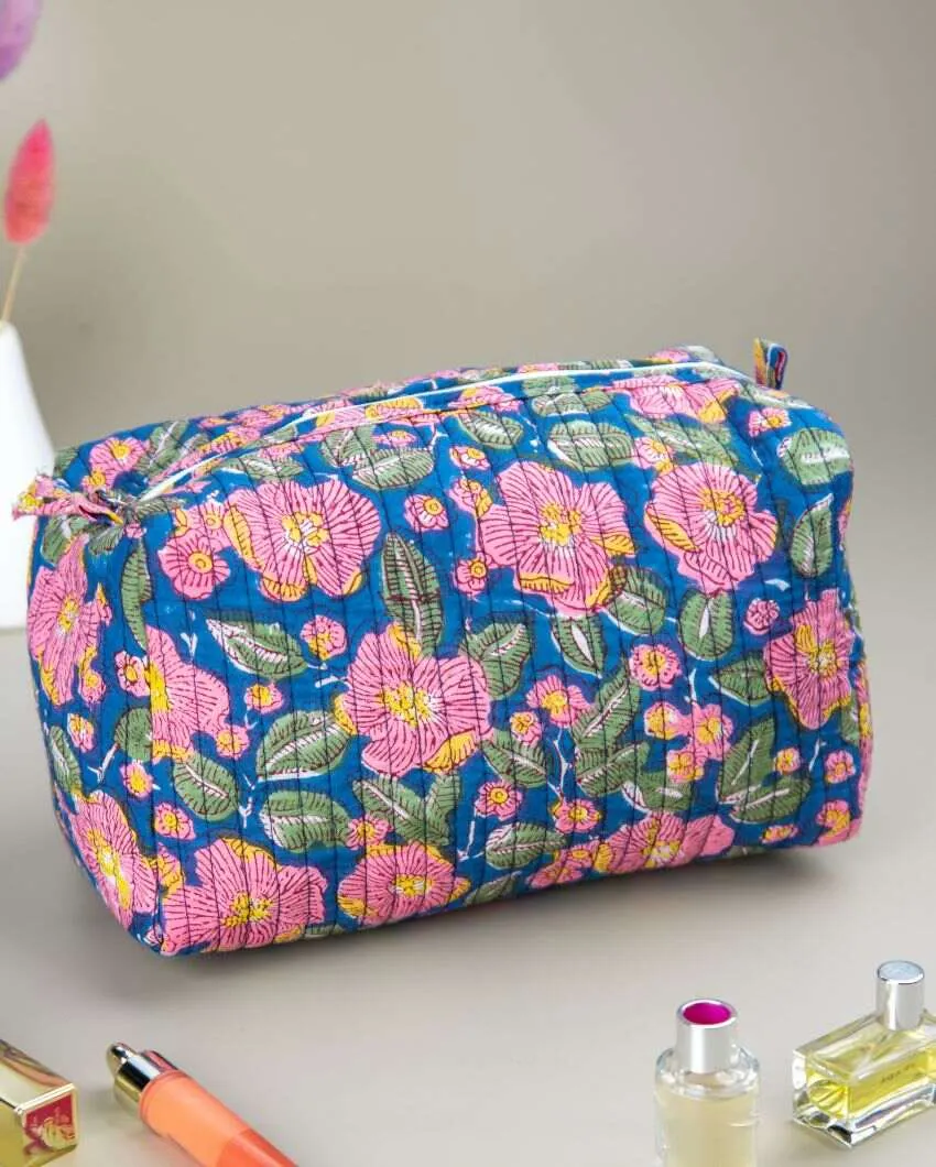 Nature Garden Paradise Block Printed Quilted Cotton Toiletry Pouches | Set Of 2