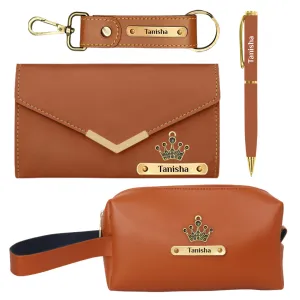 Personalized Gift Set for Women: Custom Pen, Keychain, Ladies Wallet & Pouch