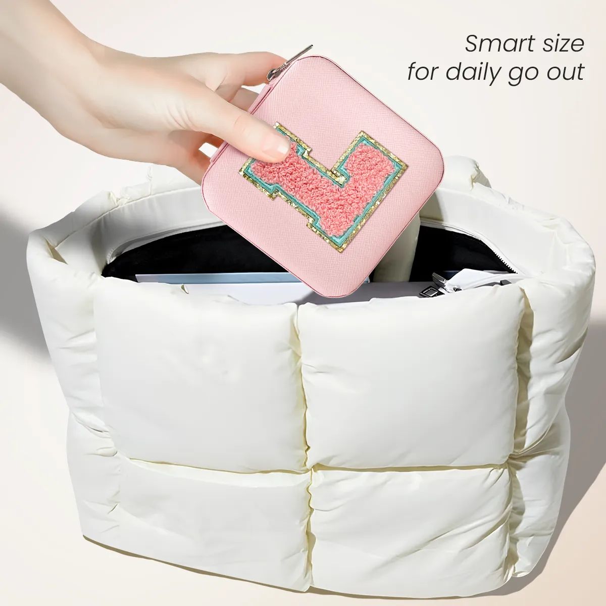 Personalized Jewelry Box, Pink Travel Jewelry Box with Initial L, Small Monogrammed Jewelry Case Organizer for Girls Women Teen Kids, Mini Travel Essentials Gifts for Birthday Christmas