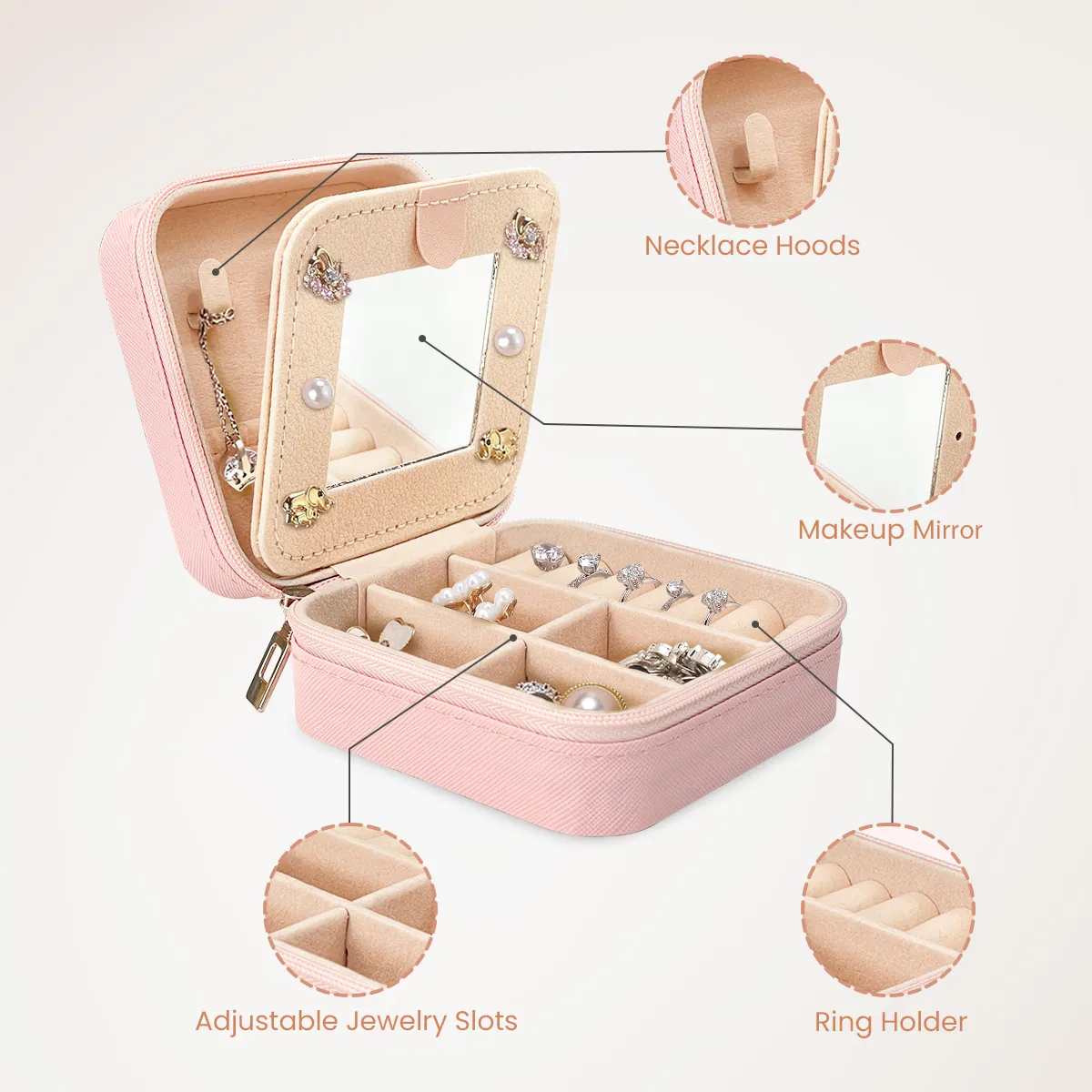 Personalized Jewelry Box, Pink Travel Jewelry Box with Initial L, Small Monogrammed Jewelry Case Organizer for Girls Women Teen Kids, Mini Travel Essentials Gifts for Birthday Christmas