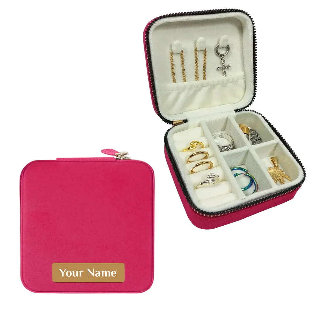 Personalized Name Mini Jewellery Organizer Box Earrings Rings Necklaces Gifts for Women - Pink