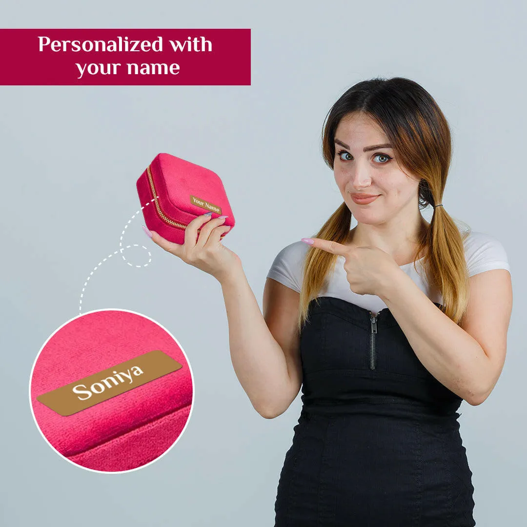 Personalized Name Mini Jewellery Organizer Box Earrings Rings Necklaces Gifts for Women - Pink