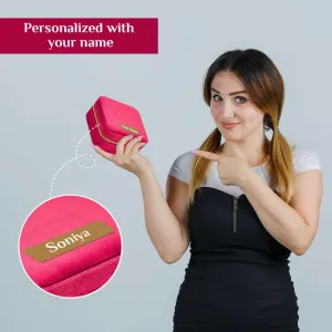 Personalized Name Mini Jewellery Organizer Box Earrings Rings Necklaces Gifts for Women - Pink