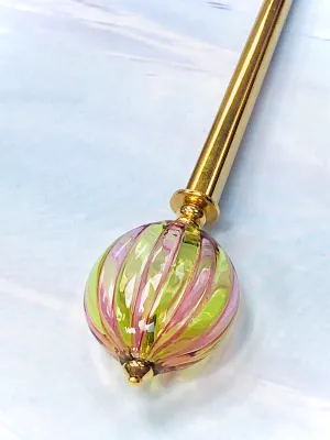Pink and Green Blown Glass hair stick, hand made hair stick, shawl pin