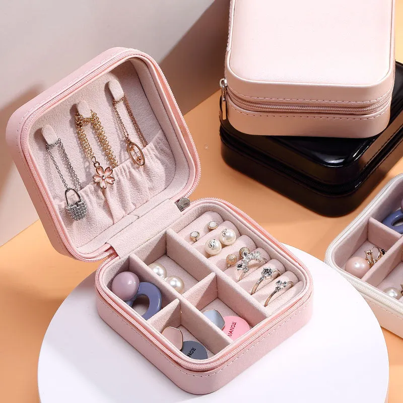 Portable Faux PU Leather Jewellery Storage-Pink