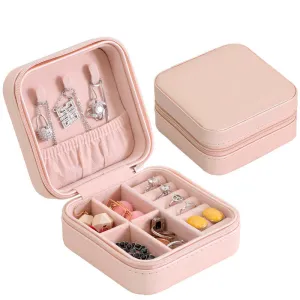 Portable Faux PU Leather Jewellery Storage-Pink
