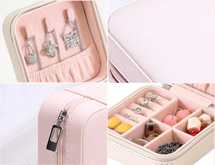 Portable Faux PU Leather Jewellery Storage-Pink