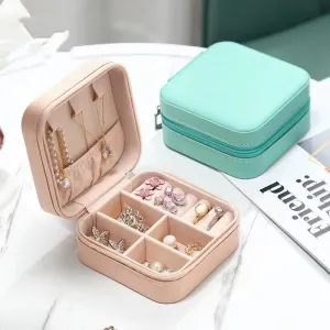 Portable Travel Mini Jewelry Box, Leather Jewellery Ring Organizer Case Storage Gift Box for Girls/ Women