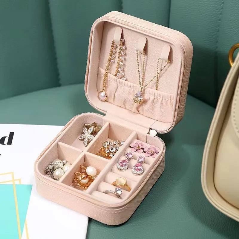 Portable Travel Mini Jewelry Box, Leather Jewellery Ring Organizer Case Storage Gift Box for Girls/ Women