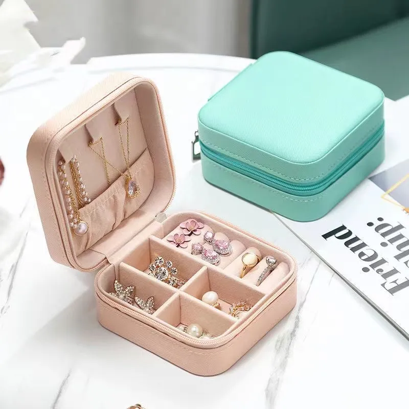 Portable Travel Mini Jewelry Box, Leather Jewellery Ring Organizer Case Storage Gift Box for Girls/ Women