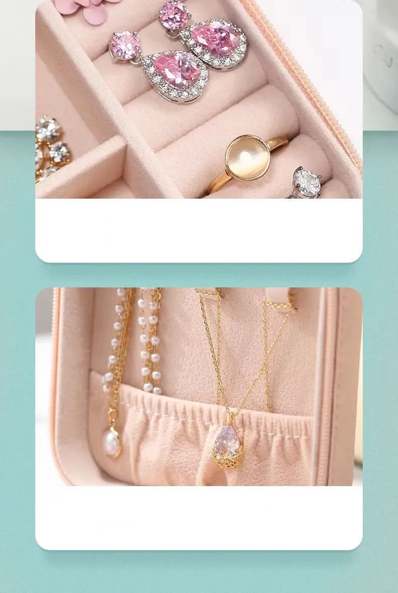 Portable Travel Mini Jewelry Box, Leather Jewellery Ring Organizer Case Storage Gift Box for Girls/ Women
