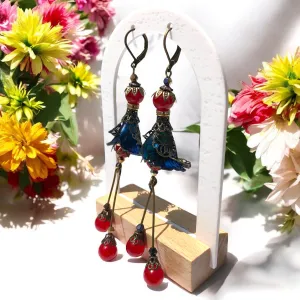 Red and Teal Bohemian Bloom Earrings