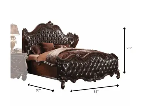 Regal European-Inspired Dark Brown PU & Cherry Oak King Bedroom Set