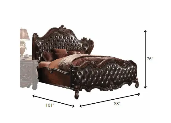 Regal European-Inspired Dark Brown PU & Cherry Oak King Bedroom Set