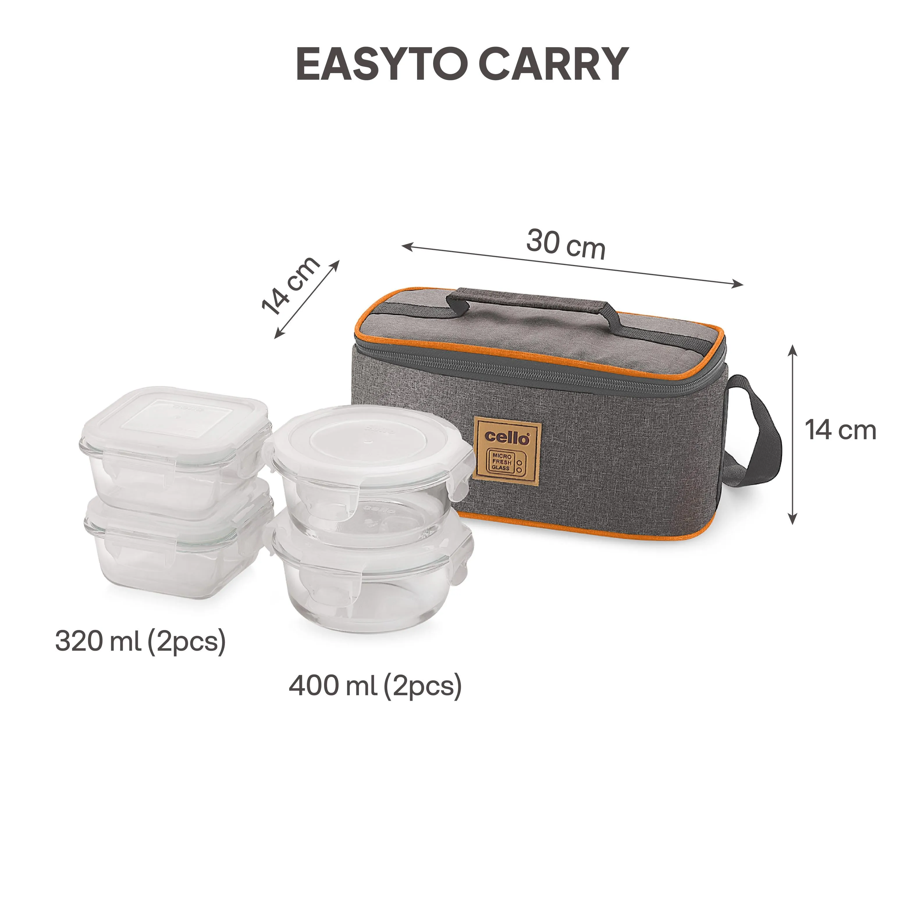 Royale Borosilicate Glass Lunch Box with Jacket, Set of 4