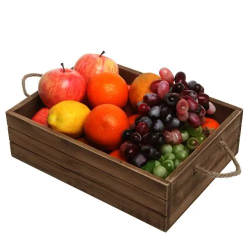 Rustic Brown Wood Storage Crate w/ Rope Handles