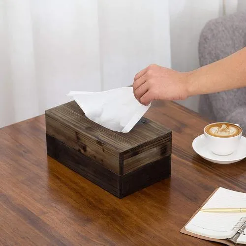 Rustic Dark Torched Wood Tissue Box Cover
