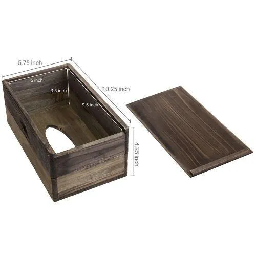 Rustic Dark Torched Wood Tissue Box Cover