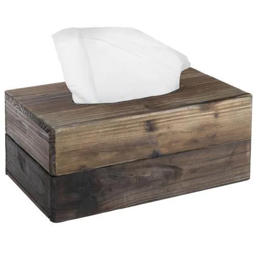 Rustic Dark Torched Wood Tissue Box Cover