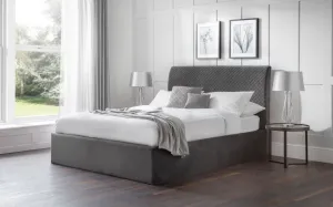 Sandringham Velvet Fabric Ottoman Storage Bed Frame - 5ft King Size
