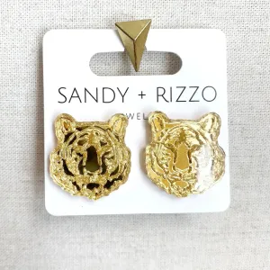 Sandy   Rizzo 'Medium Golden Tiger Stud Earrings'