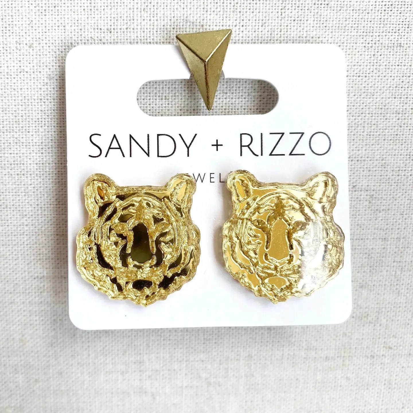 Sandy   Rizzo 'Medium Golden Tiger Stud Earrings'
