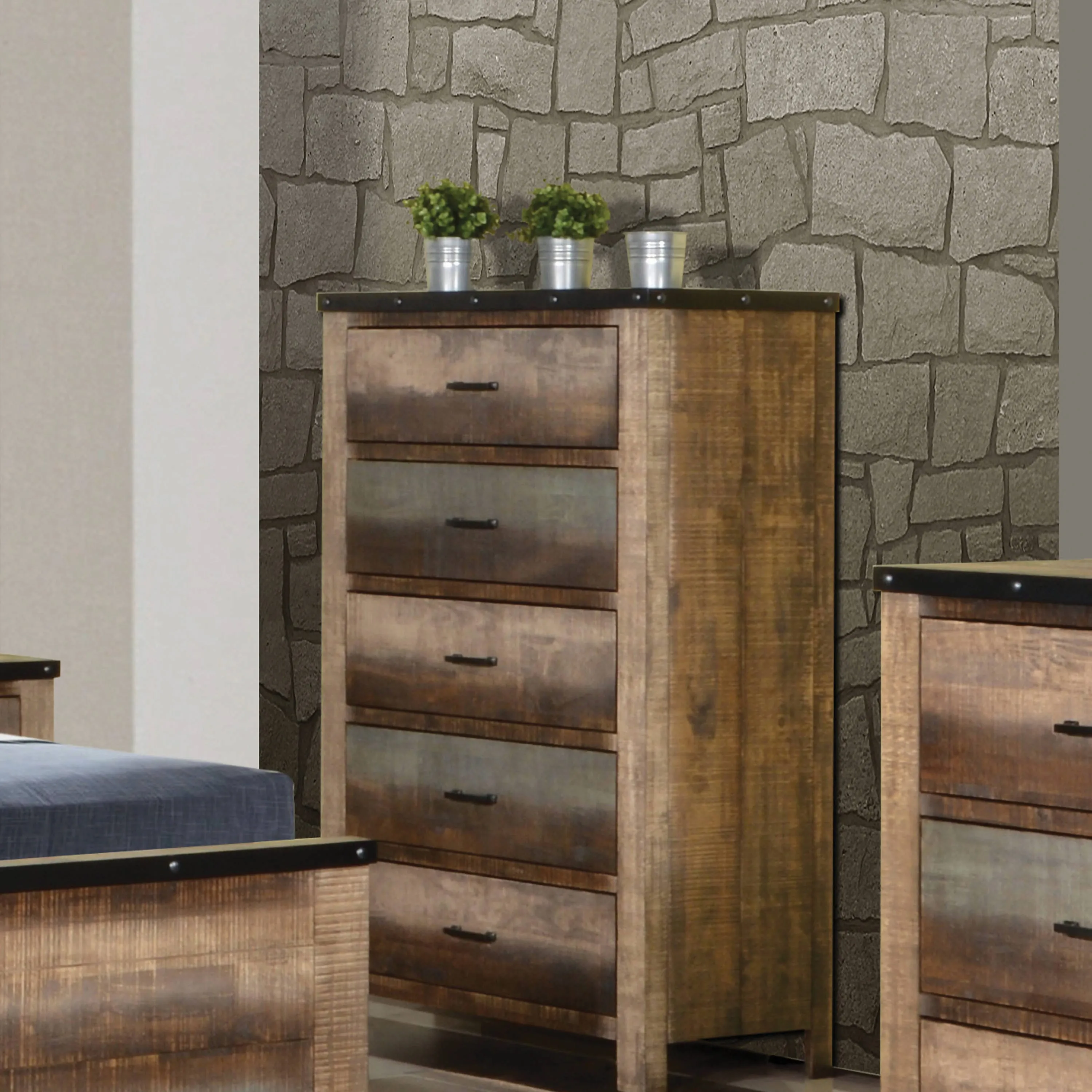 Sembene 5-Drawer Chest Antique Multi-Color Collection: You'll Love The Design Of This Chest, With Five Spacious Drawers, It Offers Ample Storage Space To Keep Your Room Organized.  SKU: 205095