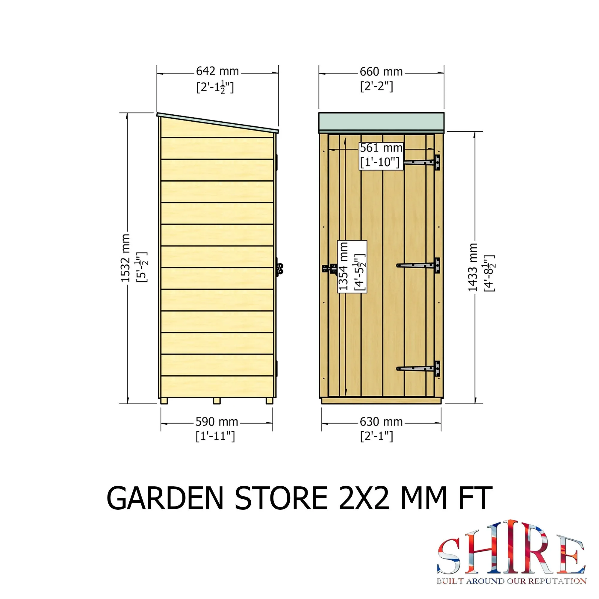 Shire Wentworth 2' x 1' 11" Pent Garden Store - Premium Dip Treated Shiplap