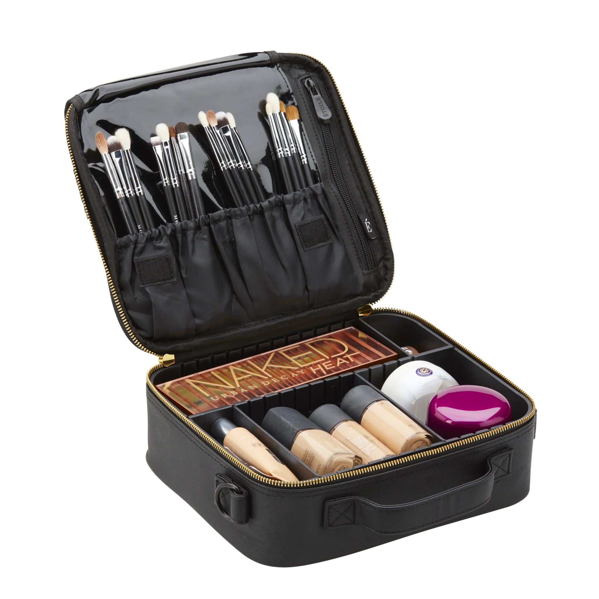 Small Cosmetic Travel Case: Black Leather