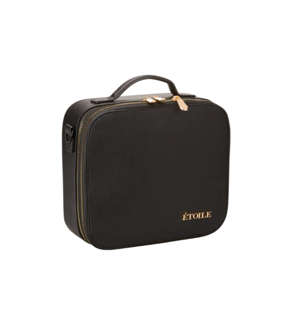 Small Cosmetic Travel Case: Black Leather