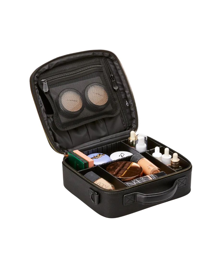 Small Cosmetic Travel Case: Black Leather