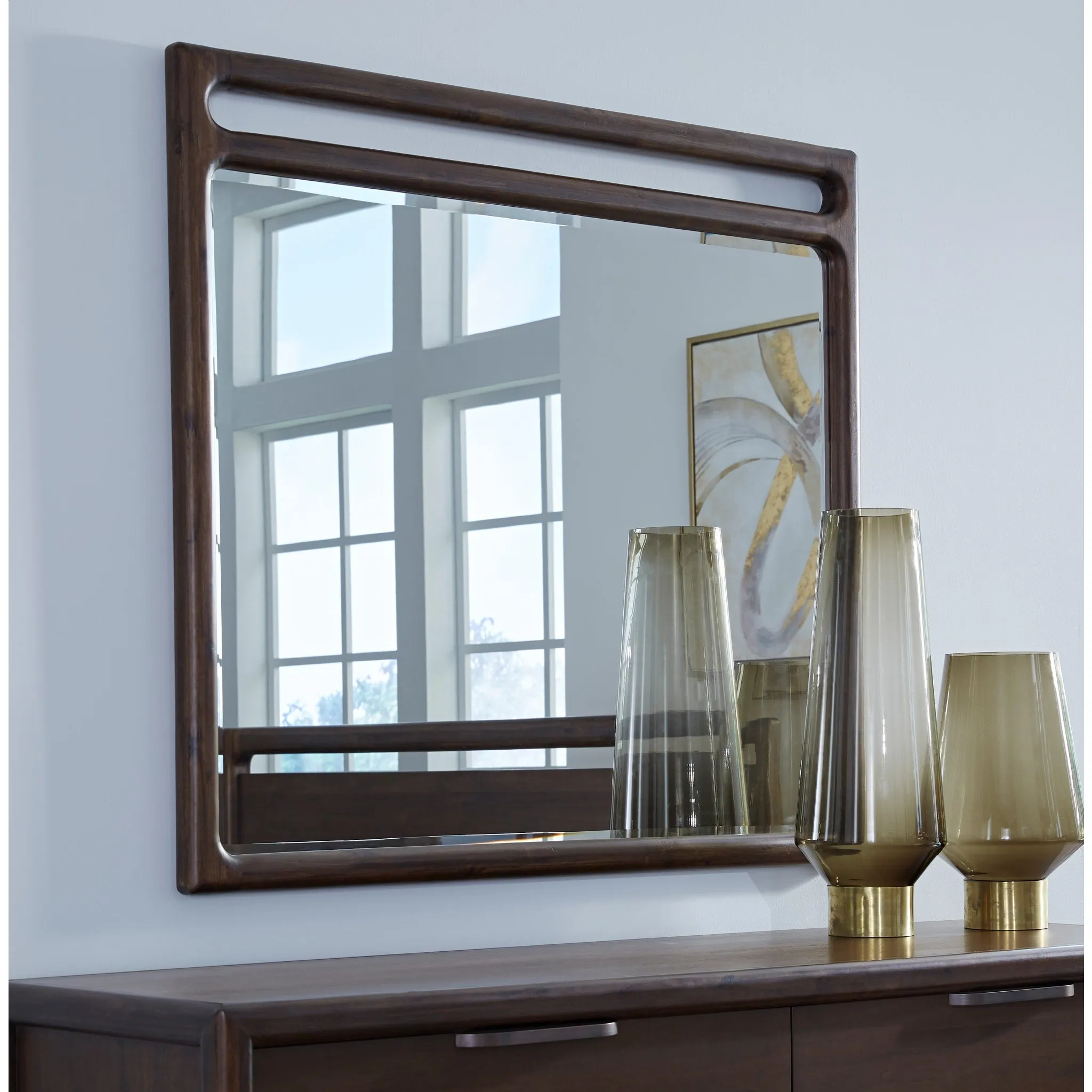 Sol Beveled Glass Wall or Dresser Mirror in Brown Spice