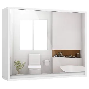 Tangkula Bathroom Medicine Cabinet, 2-Tier Wall-Mounted Storage Cabinet with Double Mirror Doors