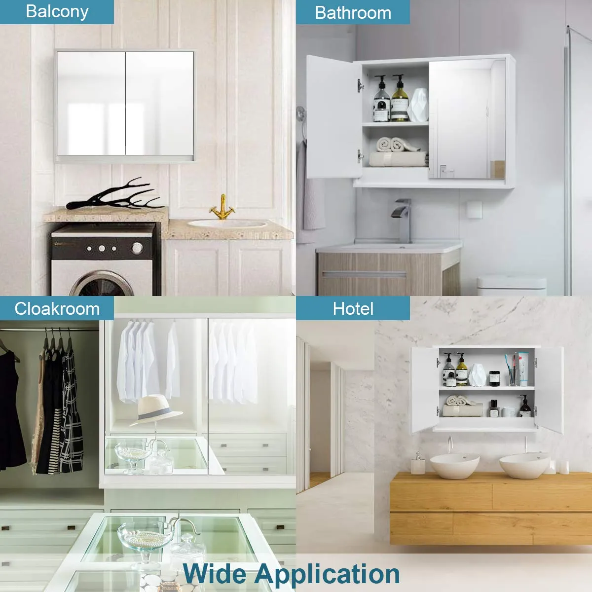Tangkula Bathroom Medicine Cabinet, 2-Tier Wall-Mounted Storage Cabinet with Double Mirror Doors