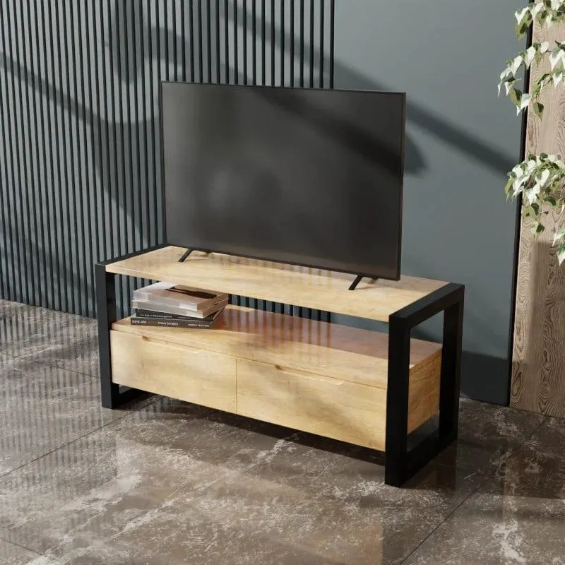 Walton TV Unit with Drawers in Small Size in Wooden Texture